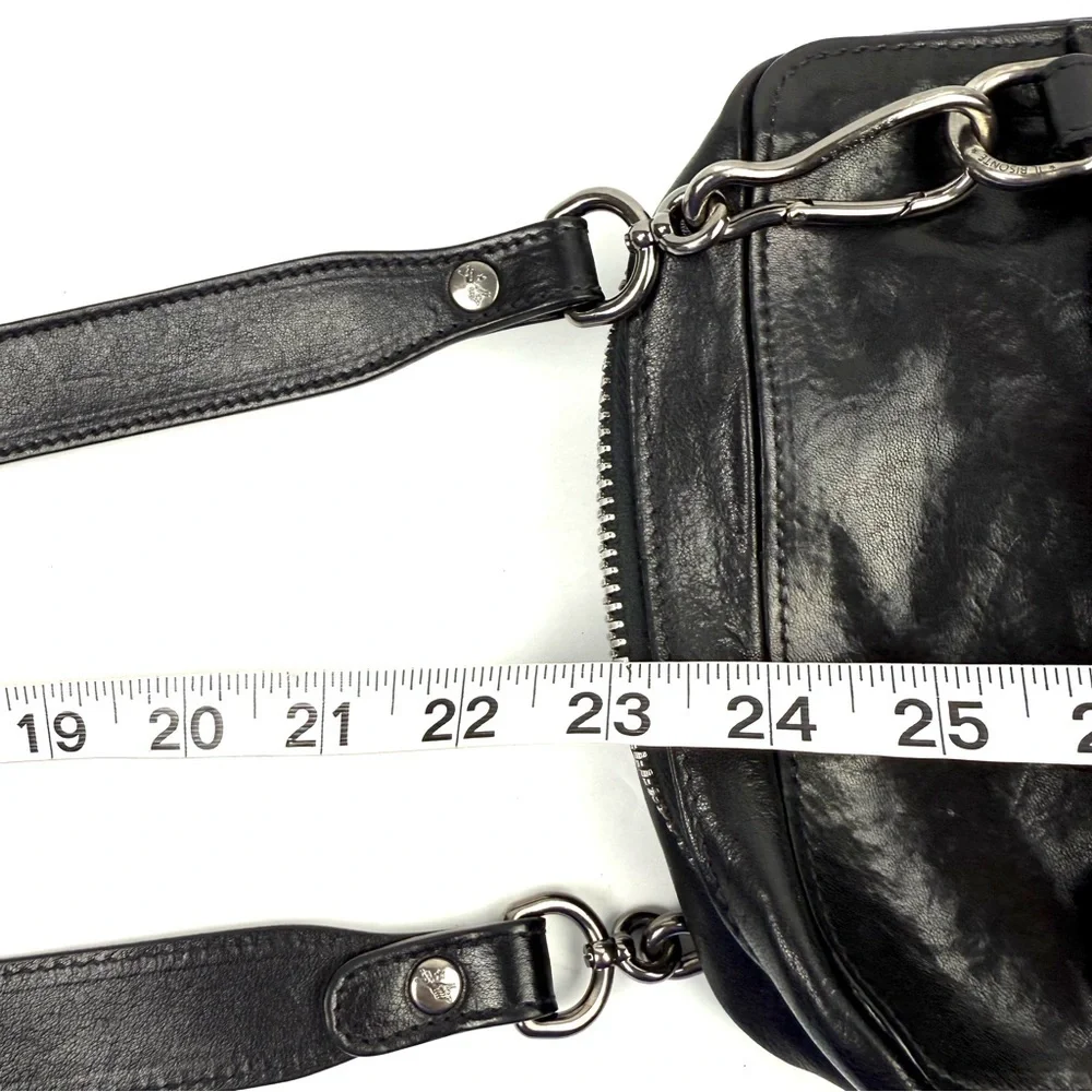 IL Bisonte Crossbody Saddle Bag Black Italian Leather‎ Handbag Purse Made Italy